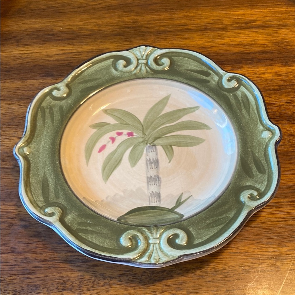 Palm Tree Design Green and Cream Plate